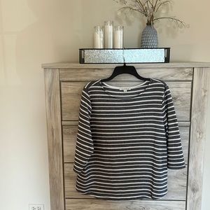 Studio Works - Black & White Striped Top - Shirt - 3/4 sleeves - XL